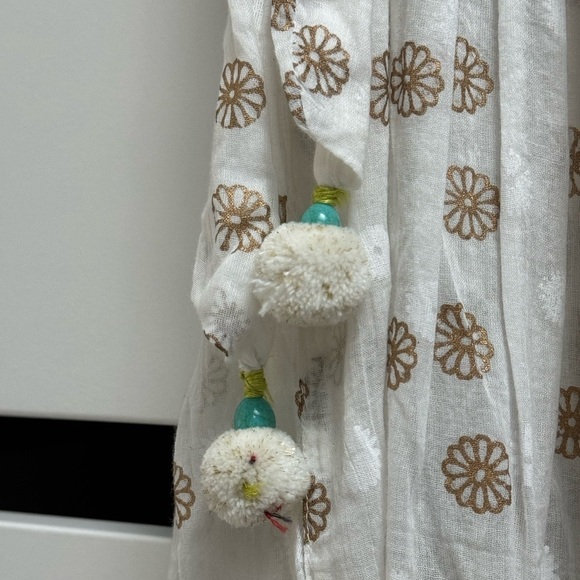 DOLMA Block Printed Pom Pom Dress 100% Cotton Floral Metallic Flowy Sundress O/S - Picture 6 of 8